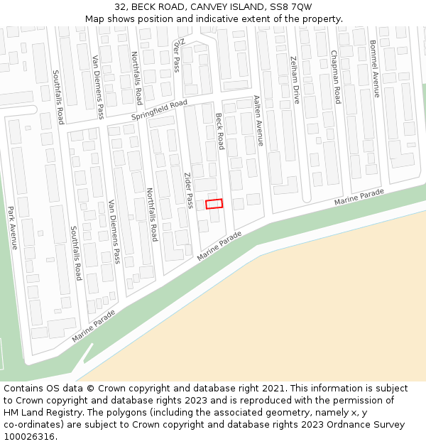 32, BECK ROAD, CANVEY ISLAND, SS8 7QW: Location map and indicative extent of plot