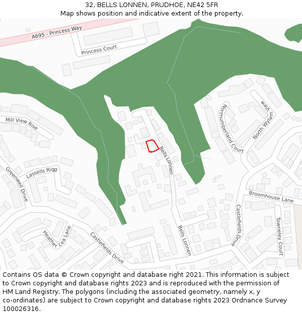32, BELLS LONNEN, PRUDHOE, NE42 5FR: Location map and indicative extent of plot
