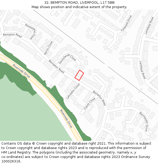 32, BEMPTON ROAD, LIVERPOOL, L17 5BB: Location map and indicative extent of plot