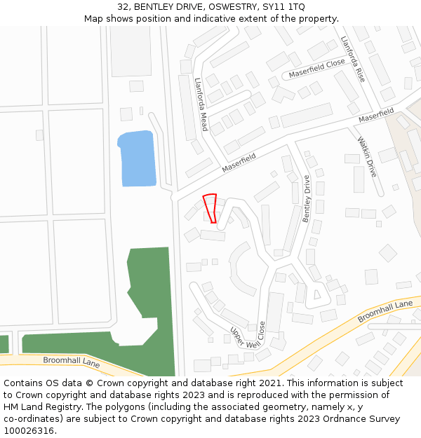 32, BENTLEY DRIVE, OSWESTRY, SY11 1TQ: Location map and indicative extent of plot