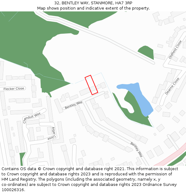 32, BENTLEY WAY, STANMORE, HA7 3RP: Location map and indicative extent of plot