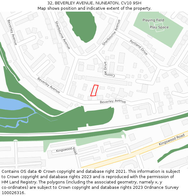 32, BEVERLEY AVENUE, NUNEATON, CV10 9SH: Location map and indicative extent of plot