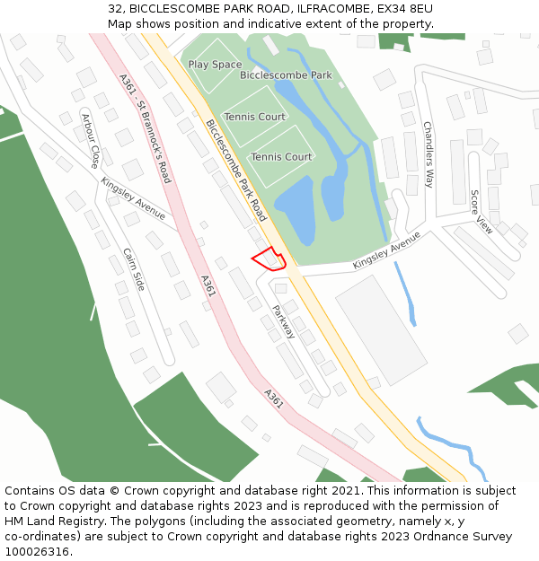 32, BICCLESCOMBE PARK ROAD, ILFRACOMBE, EX34 8EU: Location map and indicative extent of plot