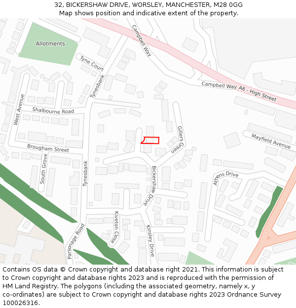 32, BICKERSHAW DRIVE, WORSLEY, MANCHESTER, M28 0GG: Location map and indicative extent of plot