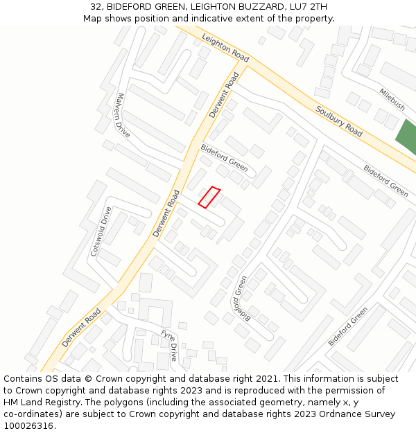 32, BIDEFORD GREEN, LEIGHTON BUZZARD, LU7 2TH: Location map and indicative extent of plot