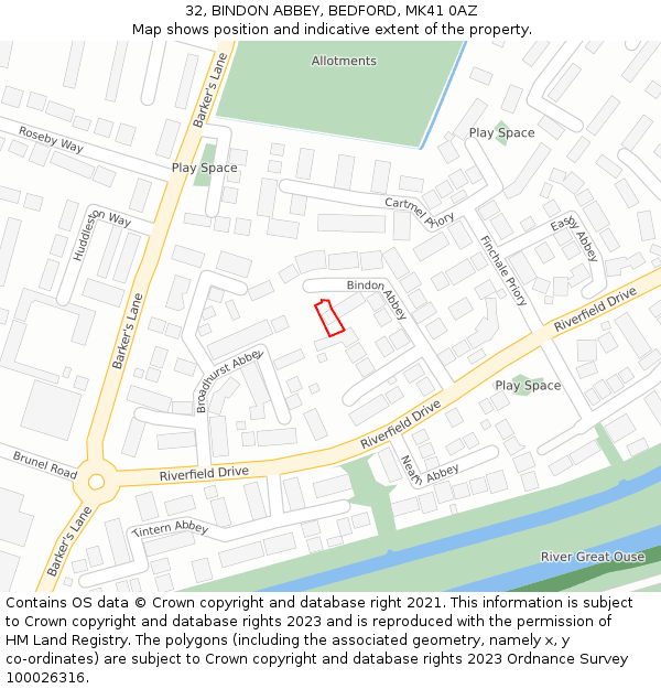 32, BINDON ABBEY, BEDFORD, MK41 0AZ: Location map and indicative extent of plot