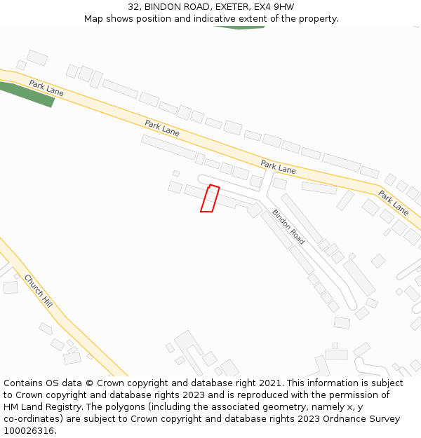 32, BINDON ROAD, EXETER, EX4 9HW: Location map and indicative extent of plot