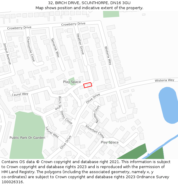 32, BIRCH DRIVE, SCUNTHORPE, DN16 3GU: Location map and indicative extent of plot