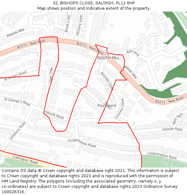 32, BISHOPS CLOSE, SALTASH, PL12 6HP: Location map and indicative extent of plot