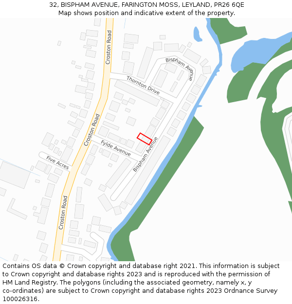 32, BISPHAM AVENUE, FARINGTON MOSS, LEYLAND, PR26 6QE: Location map and indicative extent of plot