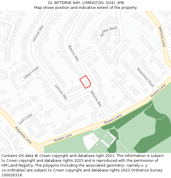 32, BITTERNE WAY, LYMINGTON, SO41 3PB: Location map and indicative extent of plot