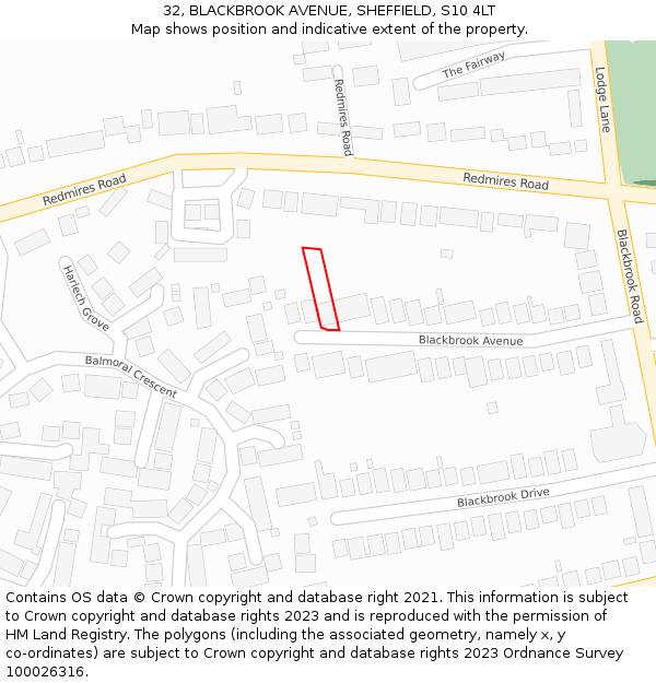 32, BLACKBROOK AVENUE, SHEFFIELD, S10 4LT: Location map and indicative extent of plot