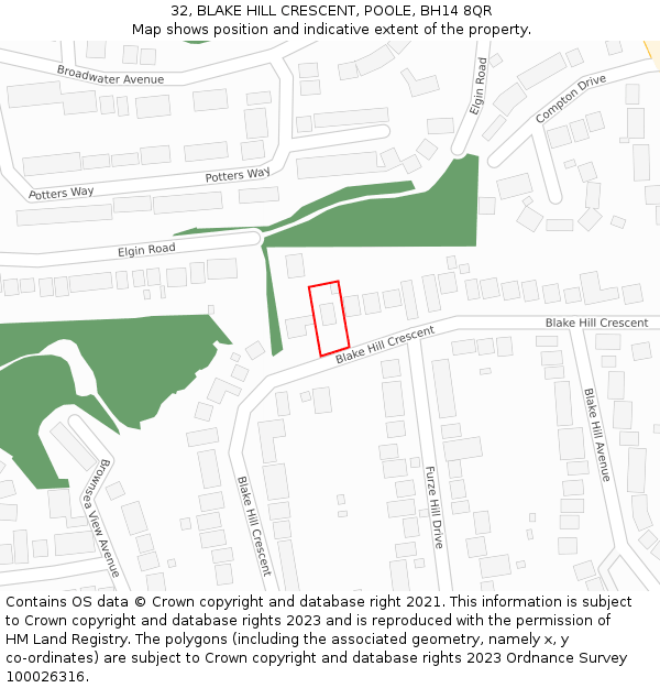 32, BLAKE HILL CRESCENT, POOLE, BH14 8QR: Location map and indicative extent of plot