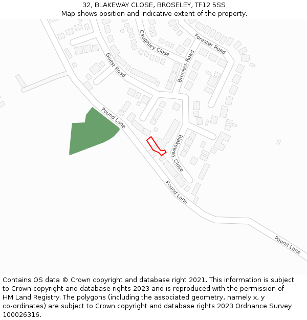 32, BLAKEWAY CLOSE, BROSELEY, TF12 5SS: Location map and indicative extent of plot