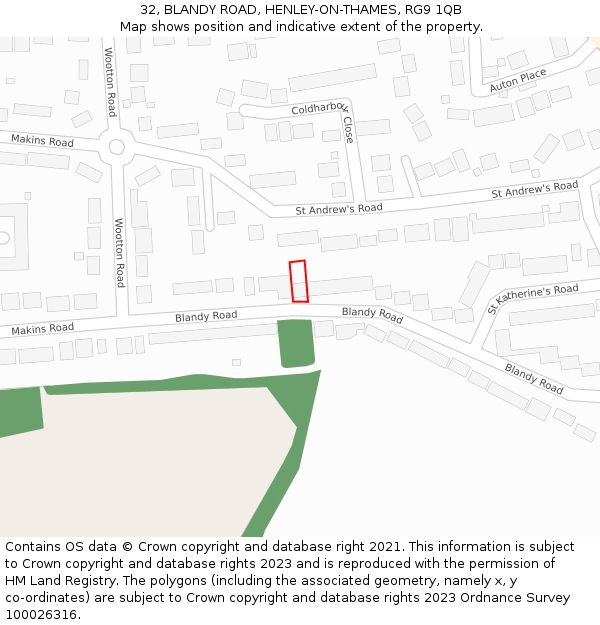 32, BLANDY ROAD, HENLEY-ON-THAMES, RG9 1QB: Location map and indicative extent of plot