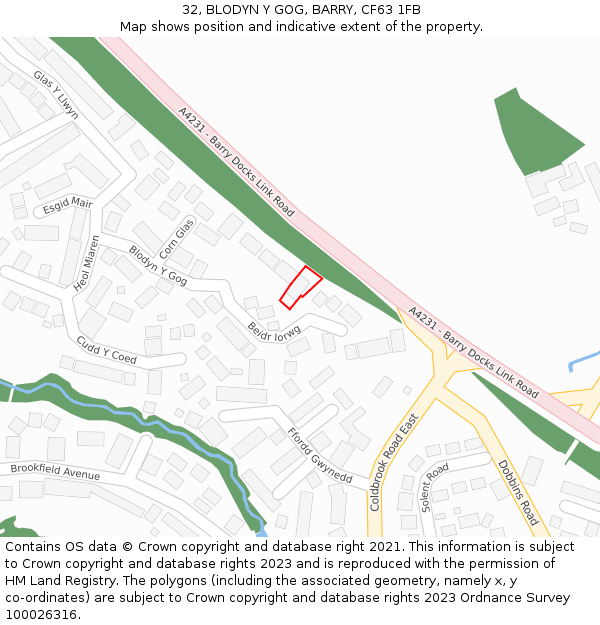 32, BLODYN Y GOG, BARRY, CF63 1FB: Location map and indicative extent of plot