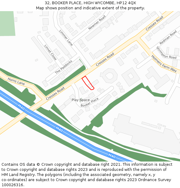 32, BOOKER PLACE, HIGH WYCOMBE, HP12 4QX: Location map and indicative extent of plot