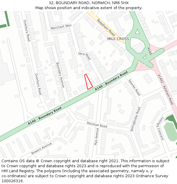 32, BOUNDARY ROAD, NORWICH, NR6 5HX: Location map and indicative extent of plot