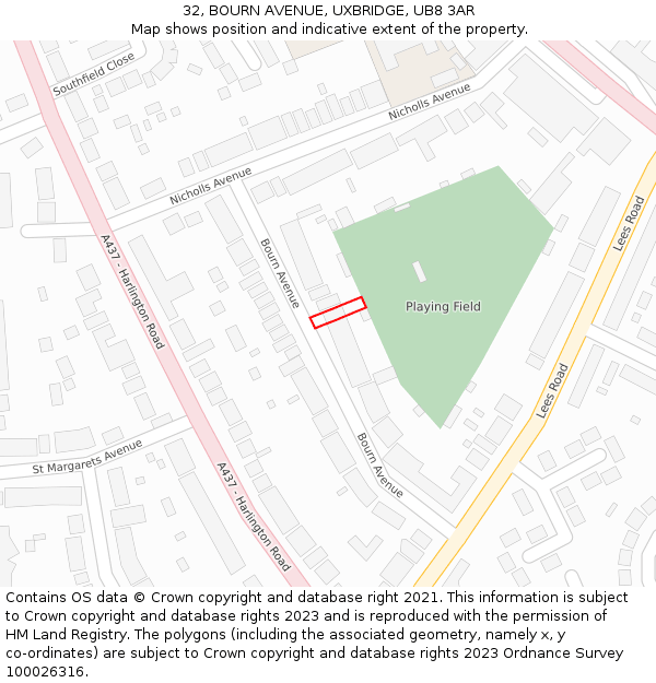 32, BOURN AVENUE, UXBRIDGE, UB8 3AR: Location map and indicative extent of plot