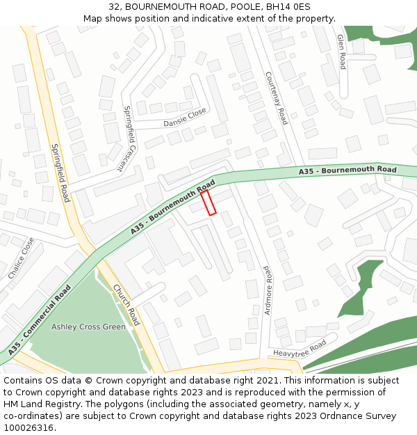 32, BOURNEMOUTH ROAD, POOLE, BH14 0ES: Location map and indicative extent of plot