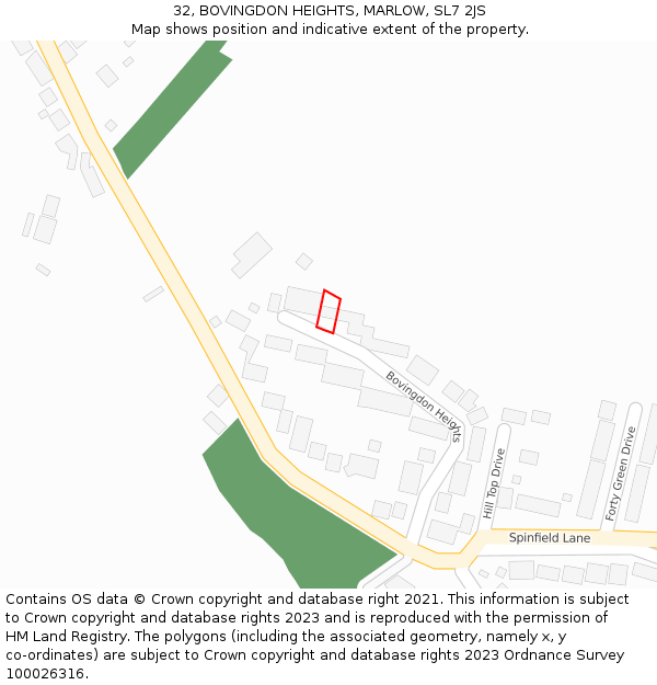 32, BOVINGDON HEIGHTS, MARLOW, SL7 2JS: Location map and indicative extent of plot