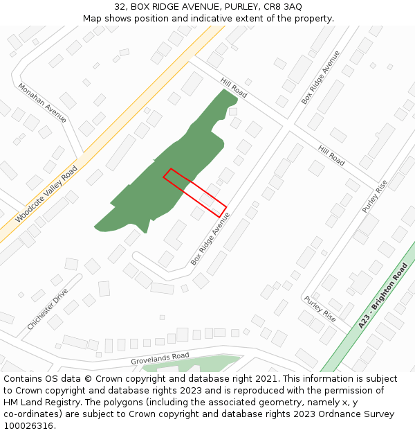 32, BOX RIDGE AVENUE, PURLEY, CR8 3AQ: Location map and indicative extent of plot