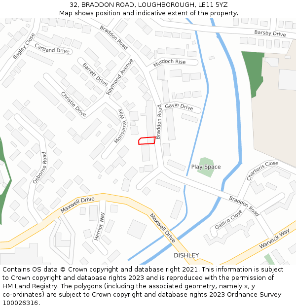 32, BRADDON ROAD, LOUGHBOROUGH, LE11 5YZ: Location map and indicative extent of plot