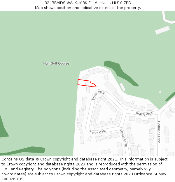 32, BRAIDS WALK, KIRK ELLA, HULL, HU10 7PD: Location map and indicative extent of plot