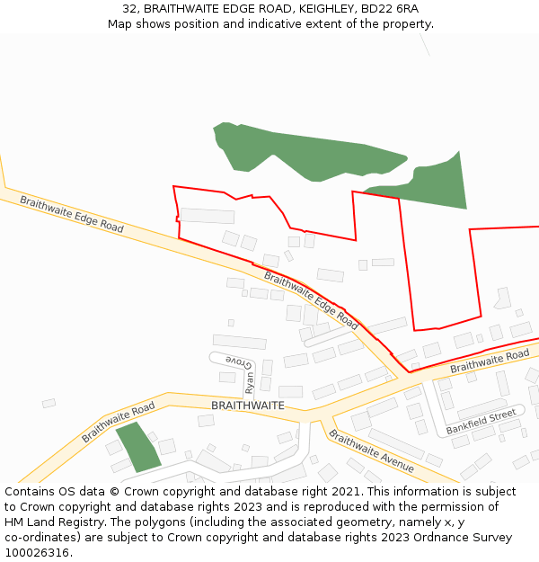 32, BRAITHWAITE EDGE ROAD, KEIGHLEY, BD22 6RA: Location map and indicative extent of plot