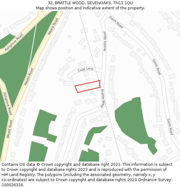 32, BRATTLE WOOD, SEVENOAKS, TN13 1QU: Location map and indicative extent of plot