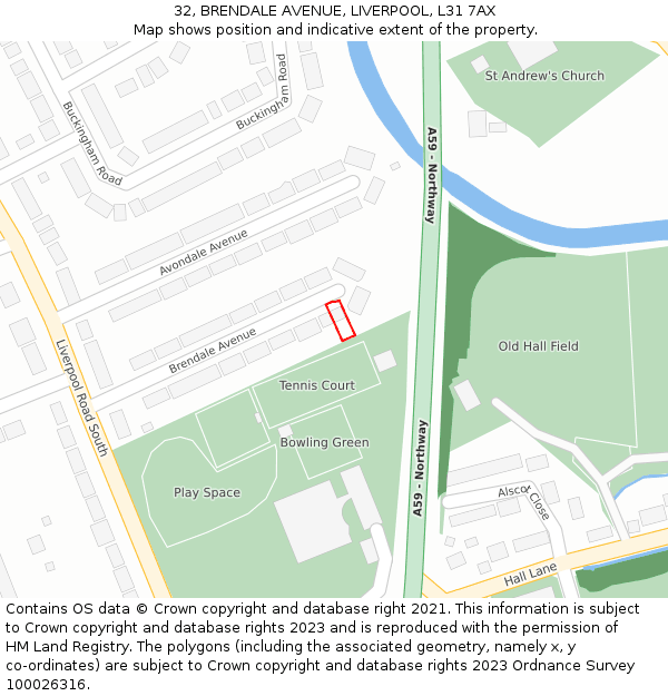 32, BRENDALE AVENUE, LIVERPOOL, L31 7AX: Location map and indicative extent of plot