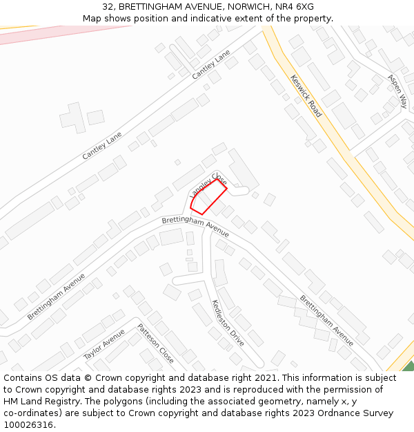 32, BRETTINGHAM AVENUE, NORWICH, NR4 6XG: Location map and indicative extent of plot