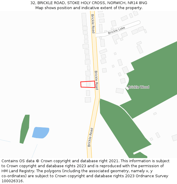 32, BRICKLE ROAD, STOKE HOLY CROSS, NORWICH, NR14 8NG: Location map and indicative extent of plot