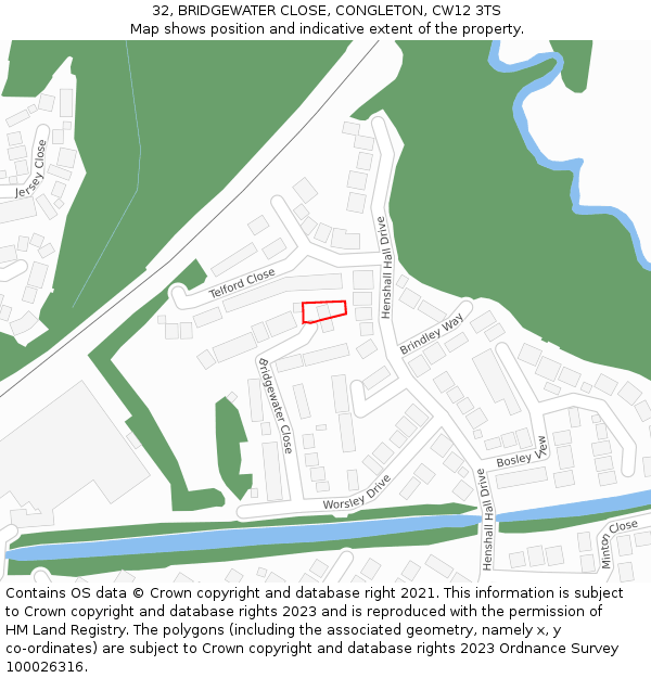 32, BRIDGEWATER CLOSE, CONGLETON, CW12 3TS: Location map and indicative extent of plot
