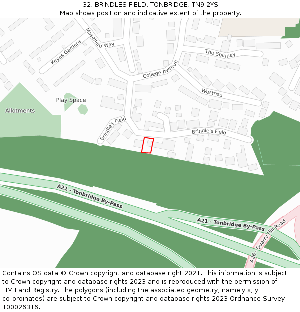 32, BRINDLES FIELD, TONBRIDGE, TN9 2YS: Location map and indicative extent of plot
