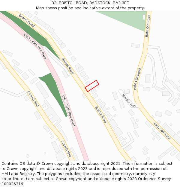 32, BRISTOL ROAD, RADSTOCK, BA3 3EE: Location map and indicative extent of plot