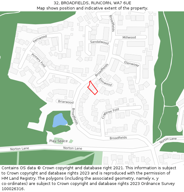 32, BROADFIELDS, RUNCORN, WA7 6UE: Location map and indicative extent of plot