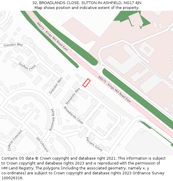 32, BROADLANDS CLOSE, SUTTON-IN-ASHFIELD, NG17 4JN: Location map and indicative extent of plot