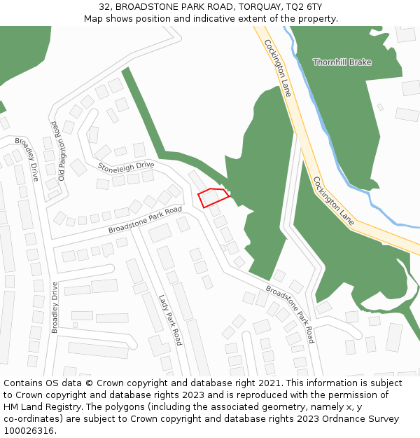 32, BROADSTONE PARK ROAD, TORQUAY, TQ2 6TY: Location map and indicative extent of plot
