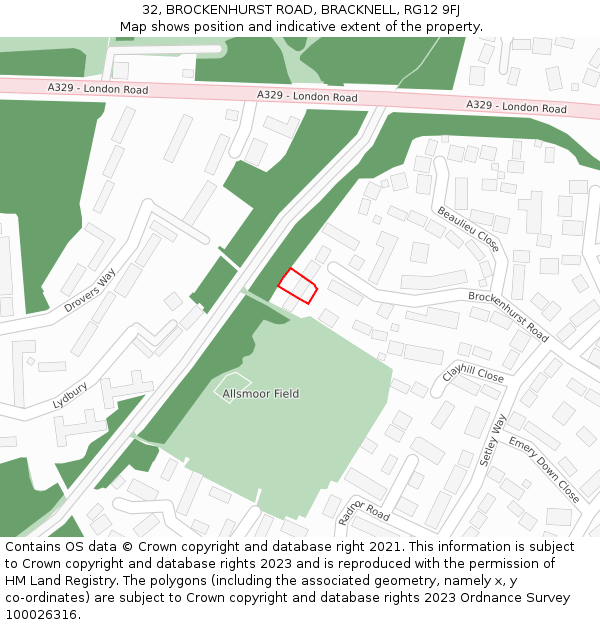 32, BROCKENHURST ROAD, BRACKNELL, RG12 9FJ: Location map and indicative extent of plot