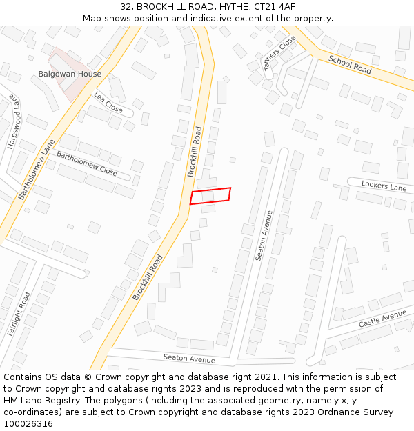 32, BROCKHILL ROAD, HYTHE, CT21 4AF: Location map and indicative extent of plot
