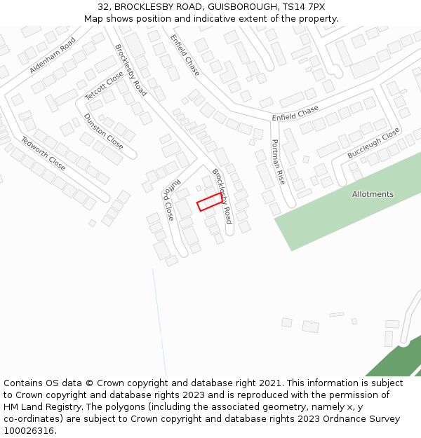 32, BROCKLESBY ROAD, GUISBOROUGH, TS14 7PX: Location map and indicative extent of plot