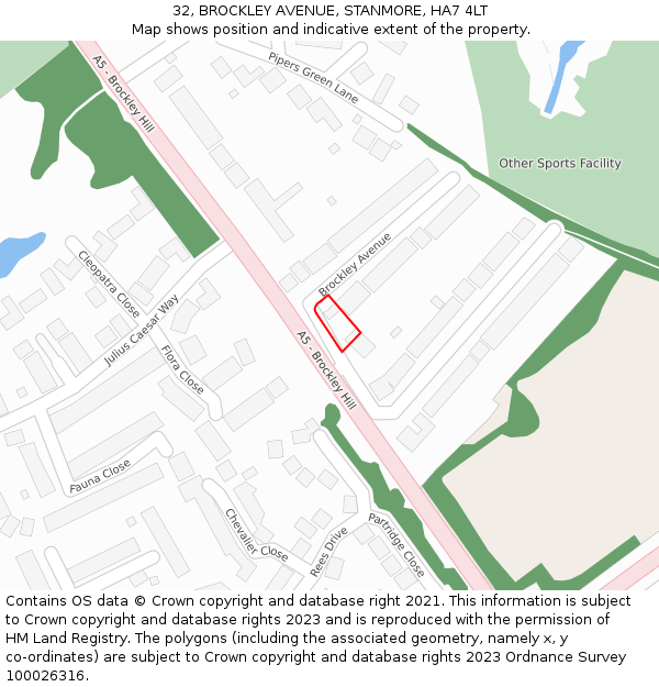 32, BROCKLEY AVENUE, STANMORE, HA7 4LT: Location map and indicative extent of plot