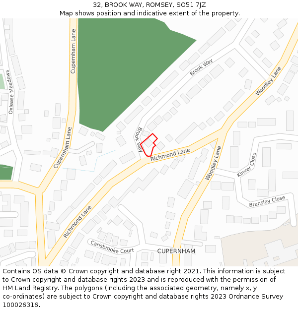 32, BROOK WAY, ROMSEY, SO51 7JZ: Location map and indicative extent of plot