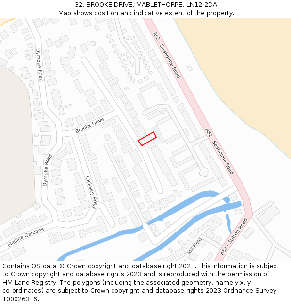 32, BROOKE DRIVE, MABLETHORPE, LN12 2DA: Location map and indicative extent of plot