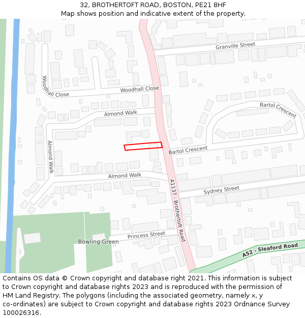 32, BROTHERTOFT ROAD, BOSTON, PE21 8HF: Location map and indicative extent of plot