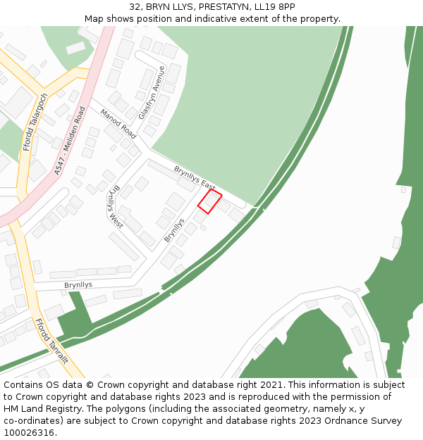 32, BRYN LLYS, PRESTATYN, LL19 8PP: Location map and indicative extent of plot