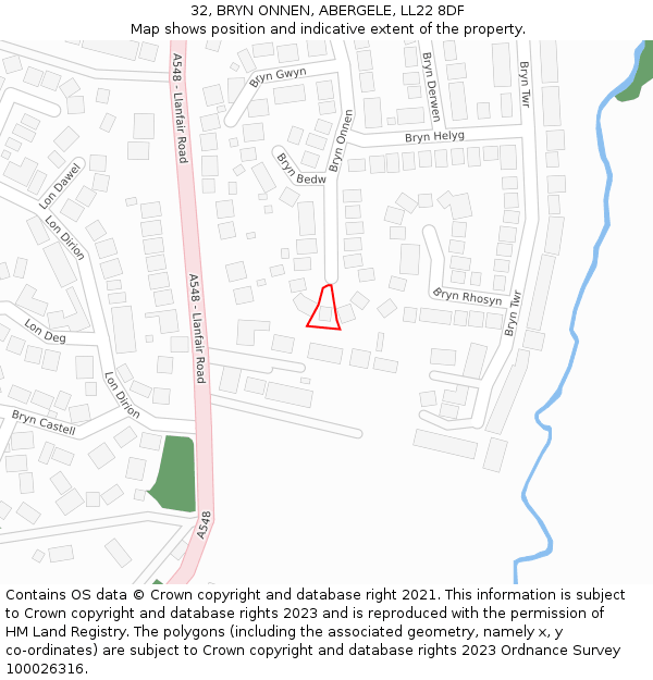 32, BRYN ONNEN, ABERGELE, LL22 8DF: Location map and indicative extent of plot