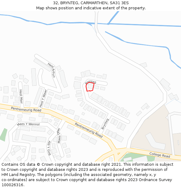 32, BRYNTEG, CARMARTHEN, SA31 3ES: Location map and indicative extent of plot