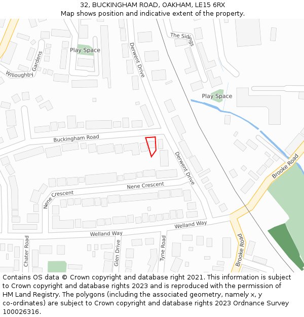 32, BUCKINGHAM ROAD, OAKHAM, LE15 6RX: Location map and indicative extent of plot